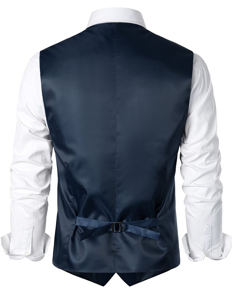 ZEROYAA Men's Hipster Urban Design 3 Pockets Business Formal Dress Vest for Suit Tuxedo ZLSV16 Navy X-Large - Image 3